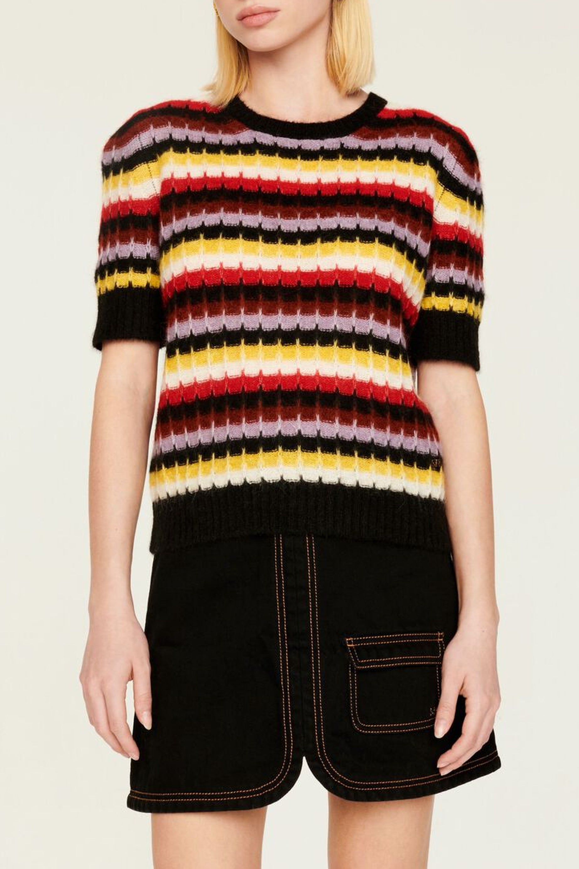 Pull manches courtes molletonné en alpaga - Multicolor