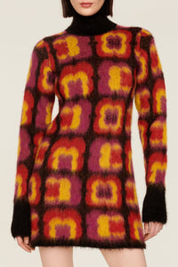 Robe courte à motifs jacquard trèfles en alpaga - Multicolor