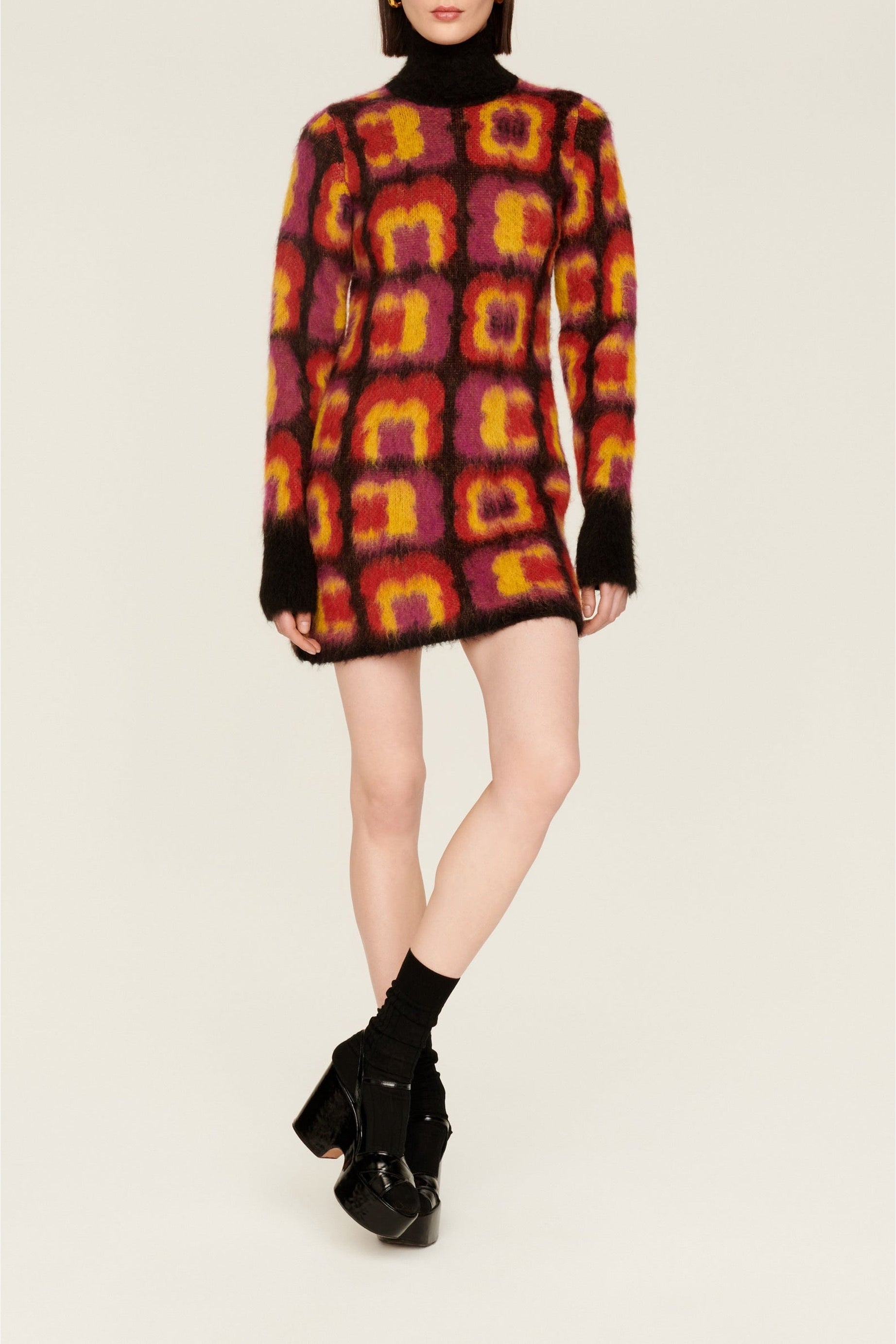 Robe courte à motifs jacquard trèfles en alpaga - Multicolor