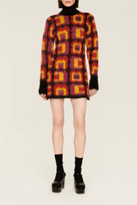 Robe courte à motifs jacquard trèfles en alpaga - Multicolor