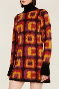 Robe courte à motifs jacquard trèfles en alpaga - Multicolor