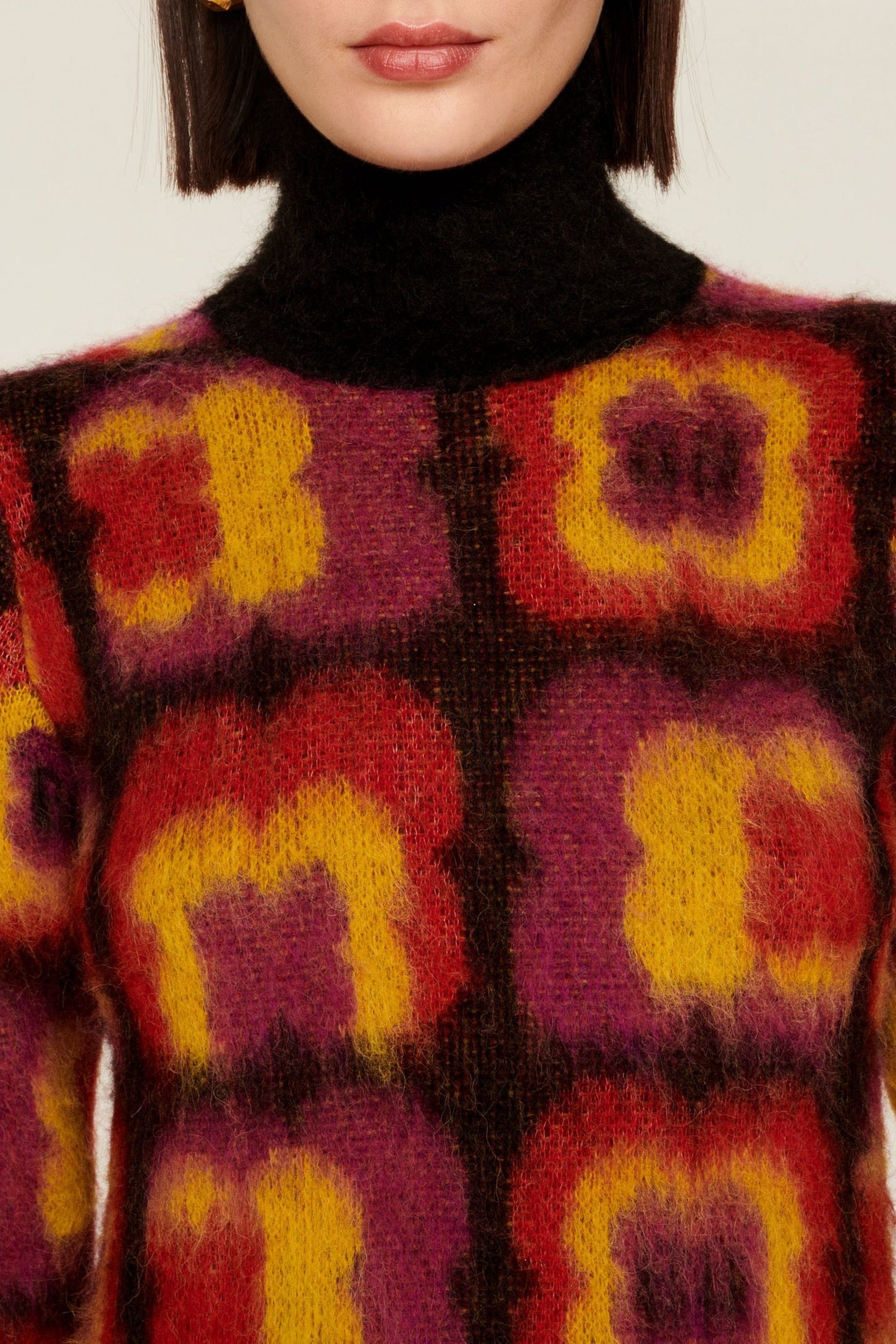 Robe courte à motifs jacquard trèfles en alpaga - Multicolor