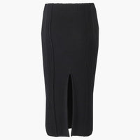 Jupe longue à fleurs unie en laine - Noir