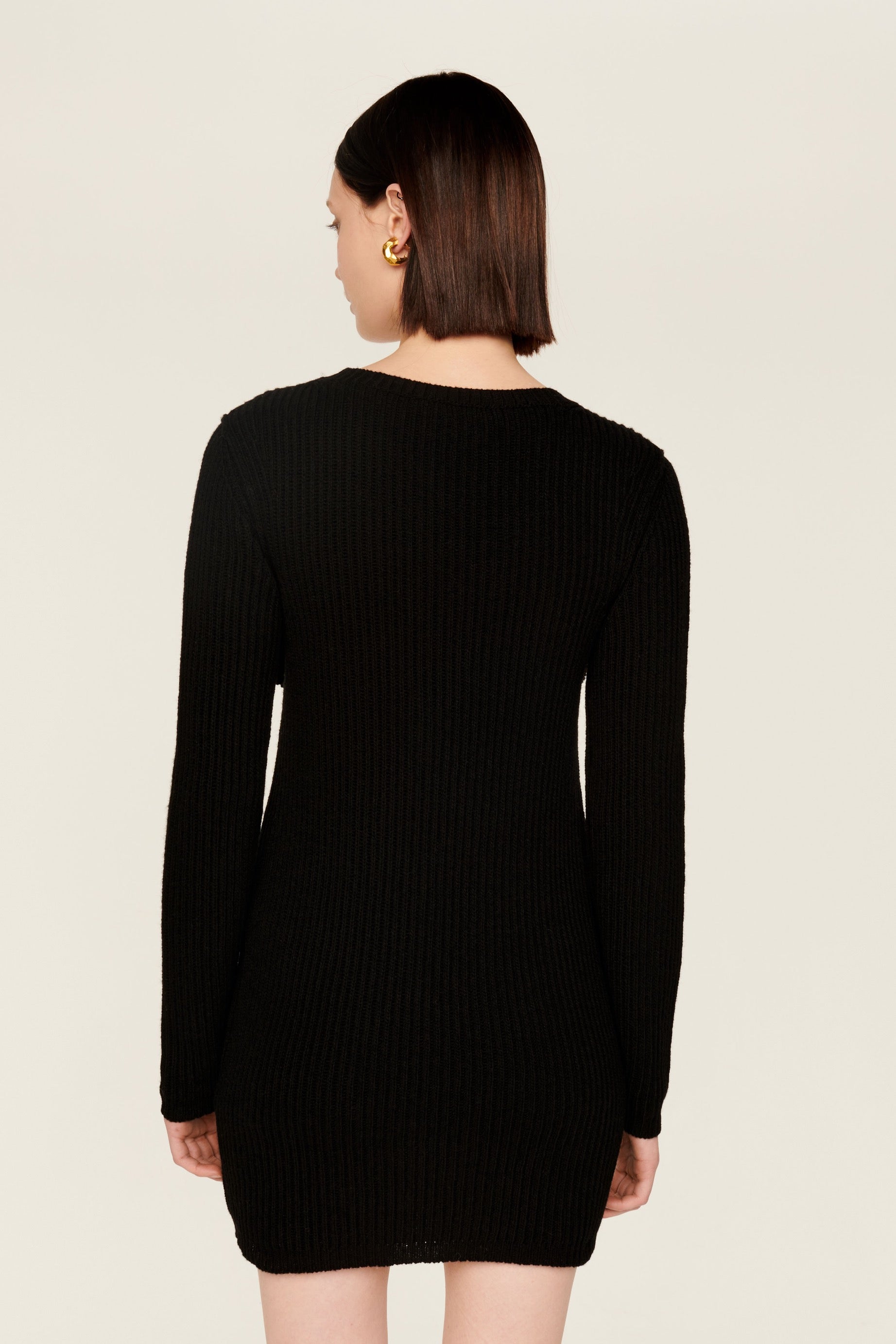 Robe courte à fleurs unie en laine - Noir