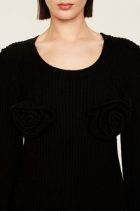 Robe courte à fleurs unie en laine - Noir