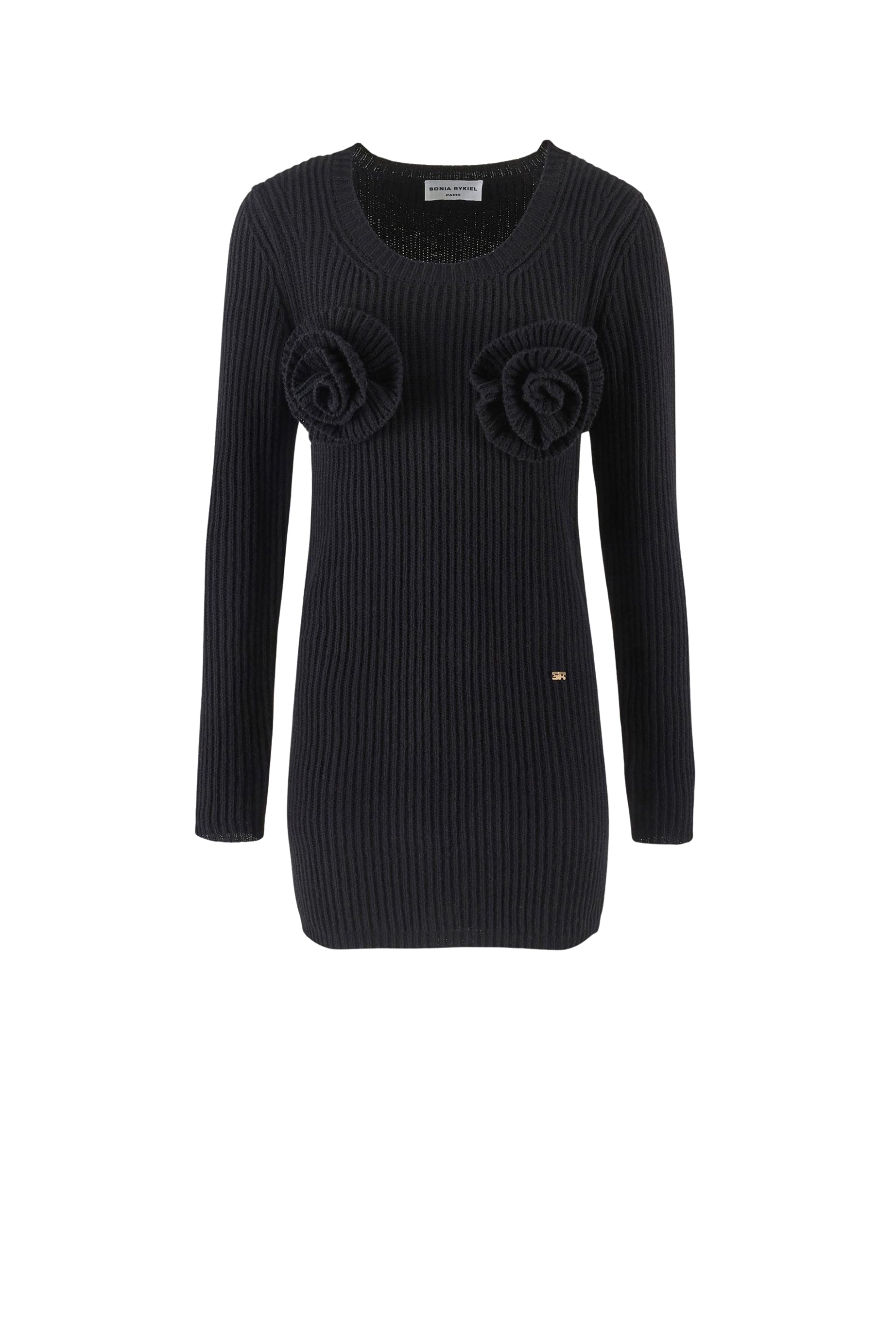 Robe courte à fleurs unie en laine - Noir