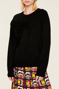 Pull à fleurs en relief - Noir