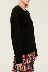 Pull à fleurs en relief - Noir