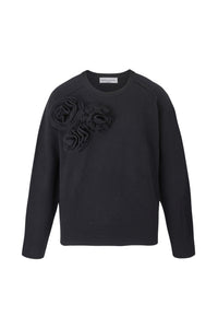 Pull à fleurs en relief - Noir