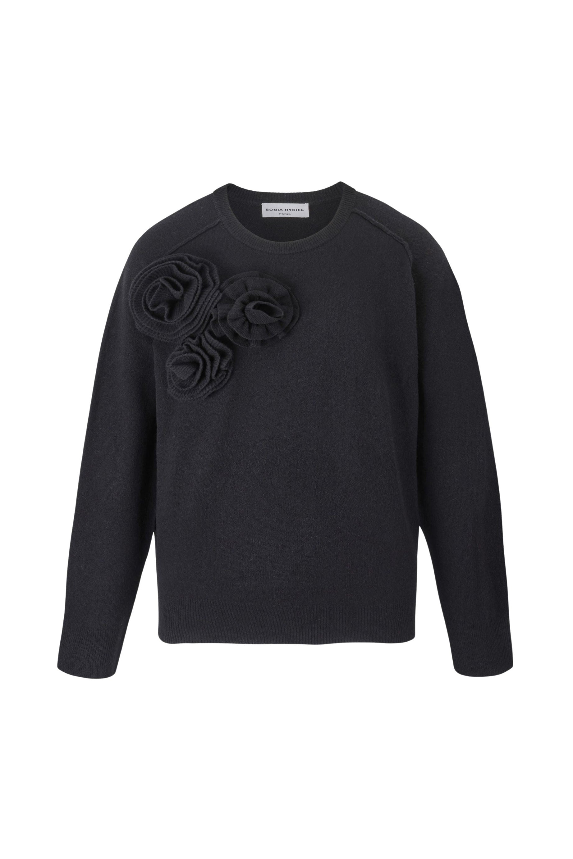 Pull à fleurs en relief - Noir