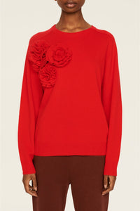 Pull à fleurs en relief - Rouge