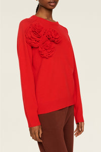 Pull à fleurs en relief - Rouge