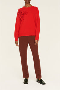 Pull à fleurs en relief - Rouge