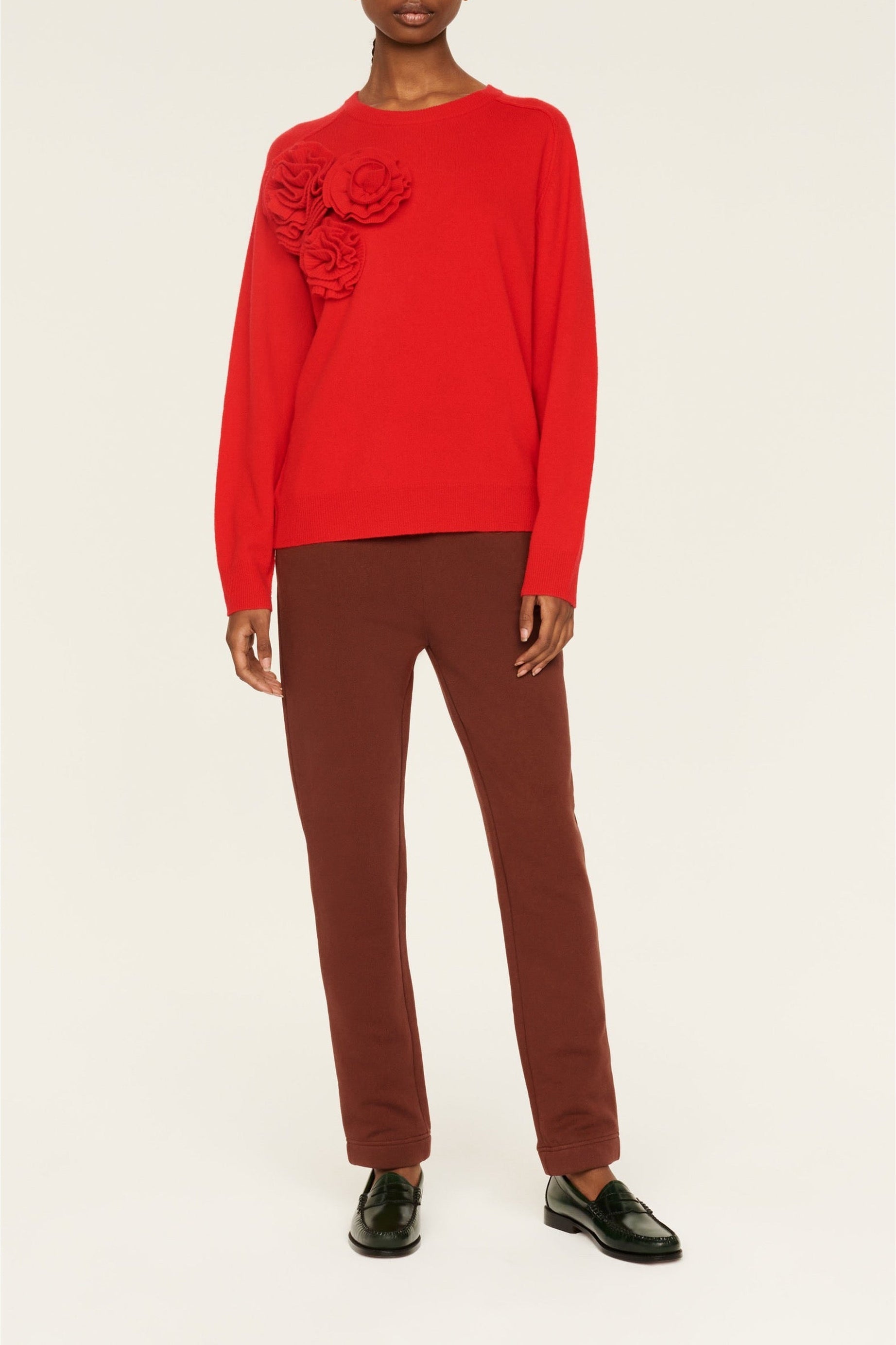 Pull à fleurs en relief - Rouge