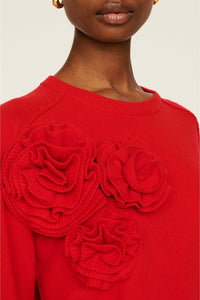 Pull à fleurs en relief - Rouge