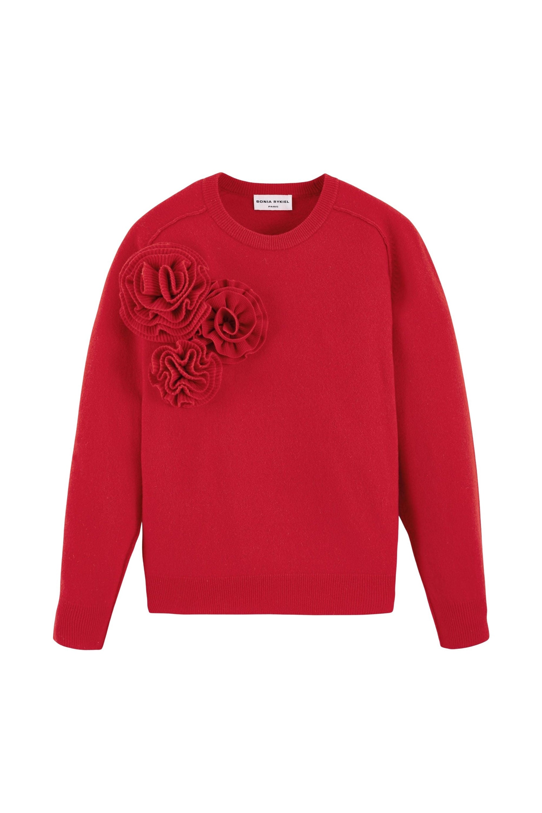 Pull à fleurs en relief - Rouge