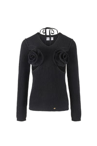 Pull à fleurs en laine - Noir
