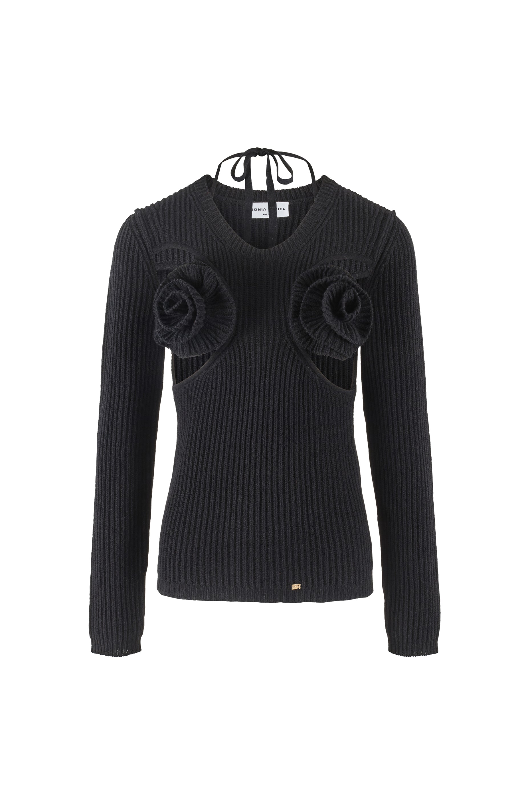Pull à fleurs en laine - Noir