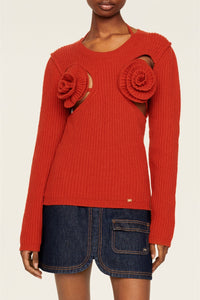 Pull à fleurs en laine - Noir