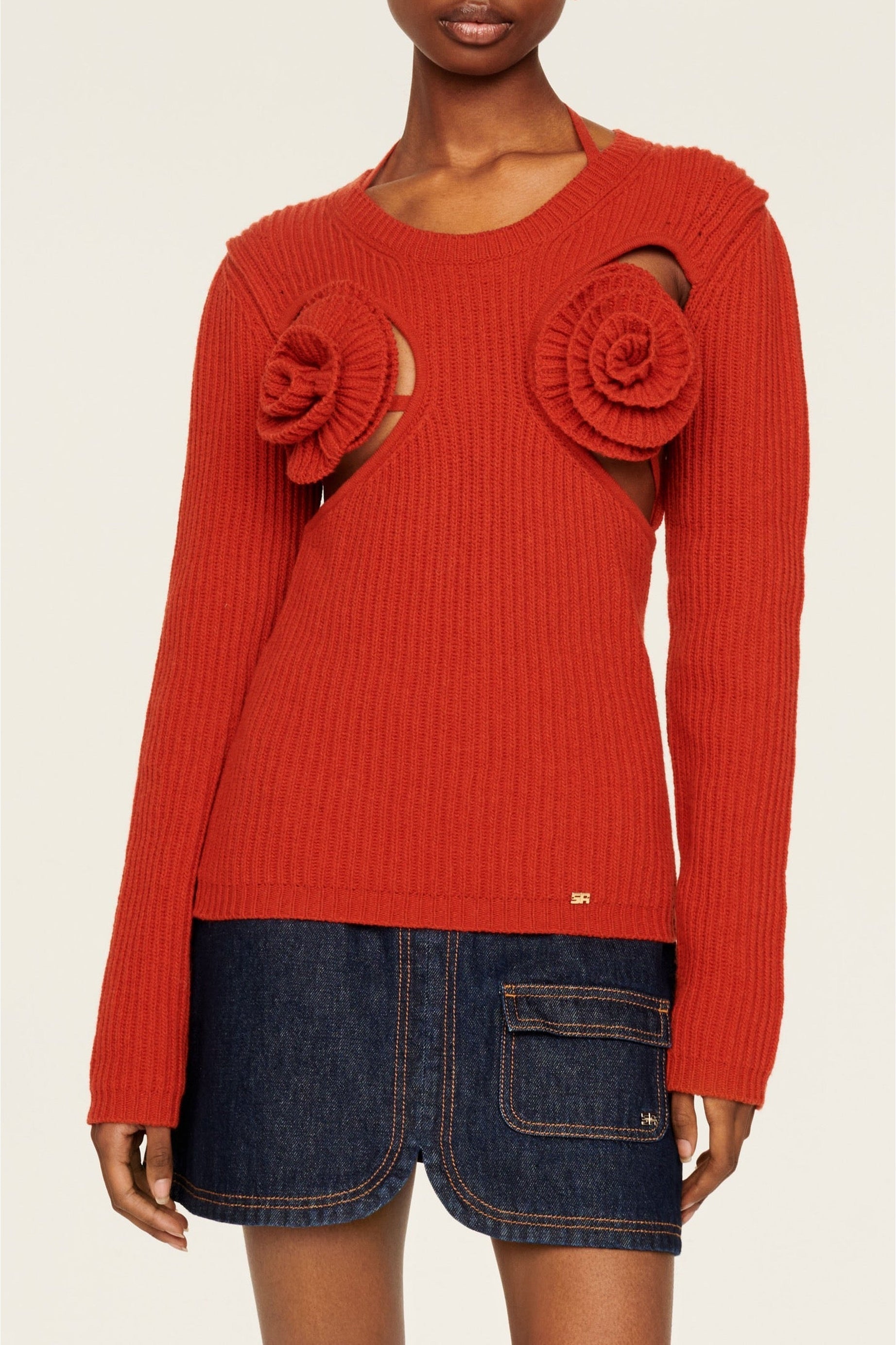 Pull à fleurs en laine - Noir