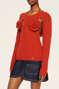 Pull à fleurs en laine - Noir