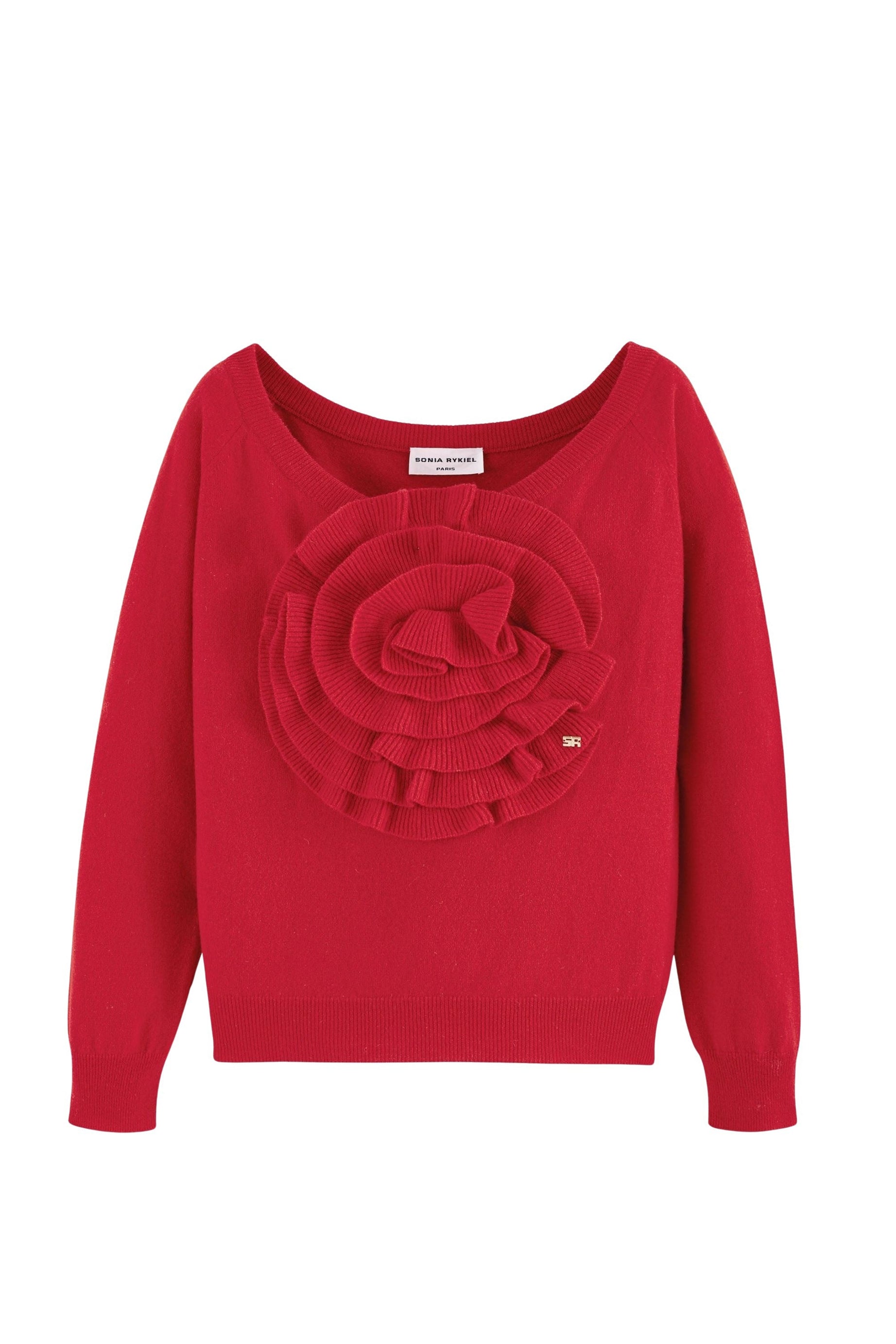 Pull à fleur en relief en laine - Rouge
