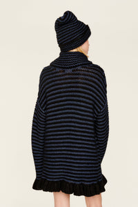 Robe courte tricot à coutures apparentes et à volants - Noir & Bleu