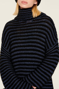 Robe courte tricot à coutures apparentes et à volants - Noir & Bleu