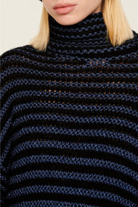 Robe courte tricot à coutures apparentes et à volants - Noir & Bleu