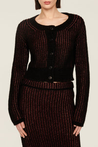 Cardigan manches longues à rayures texturées bicolores - Noir & Bronze