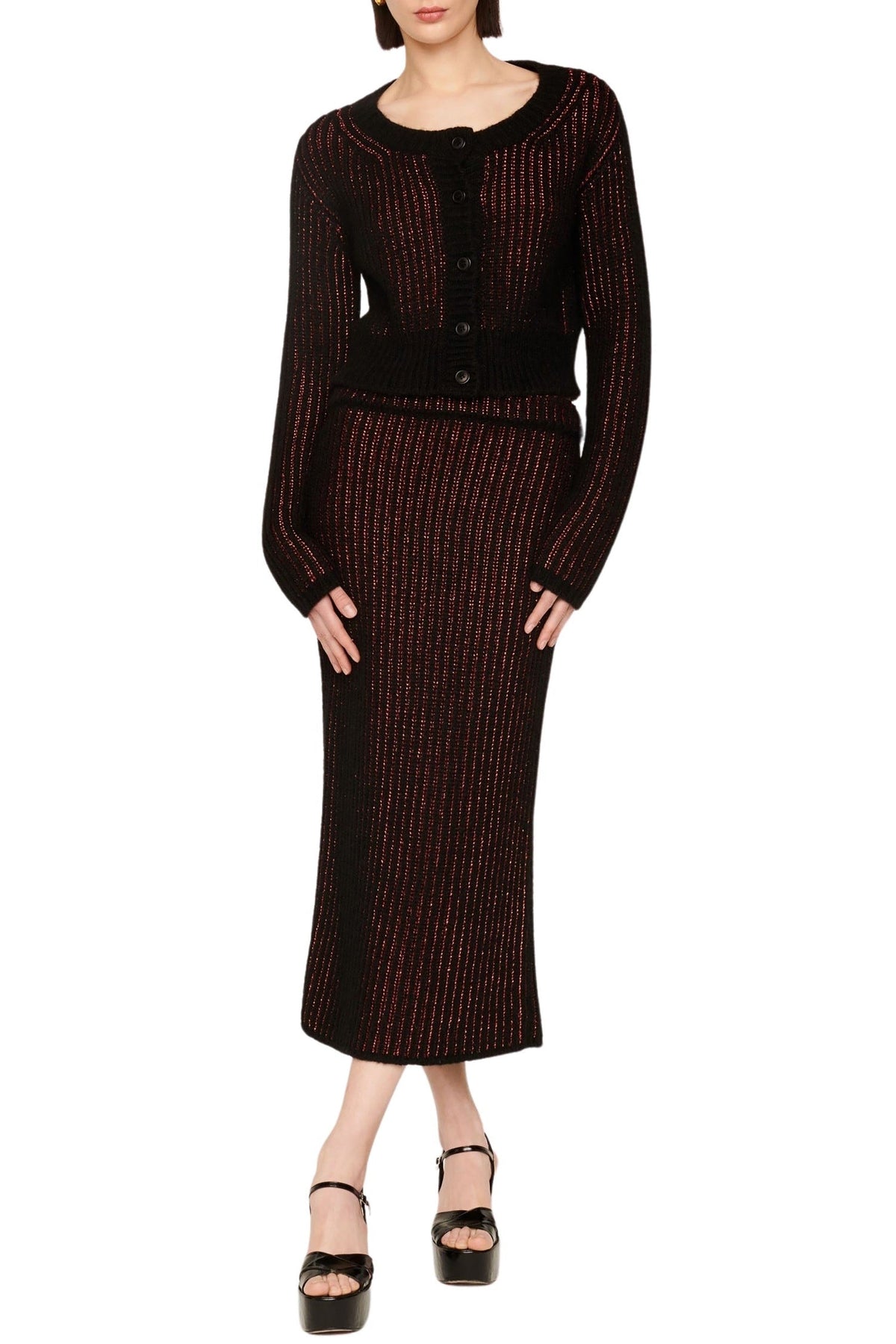 Cardigan manches longues à rayures texturées bicolores - Noir & Bronze