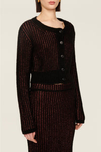 Cardigan manches longues à rayures texturées bicolores - Noir & Bronze