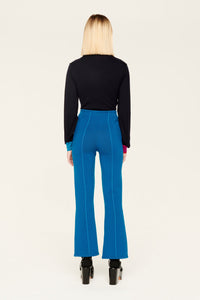 Pantalon Milano échancré coupe flare en laine - Bleu de Prusse