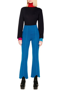 Pantalon Milano échancré coupe flare en laine - Bleu de Prusse