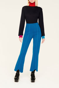 Pantalon Milano échancré coupe flare en laine - Bleu de Prusse
