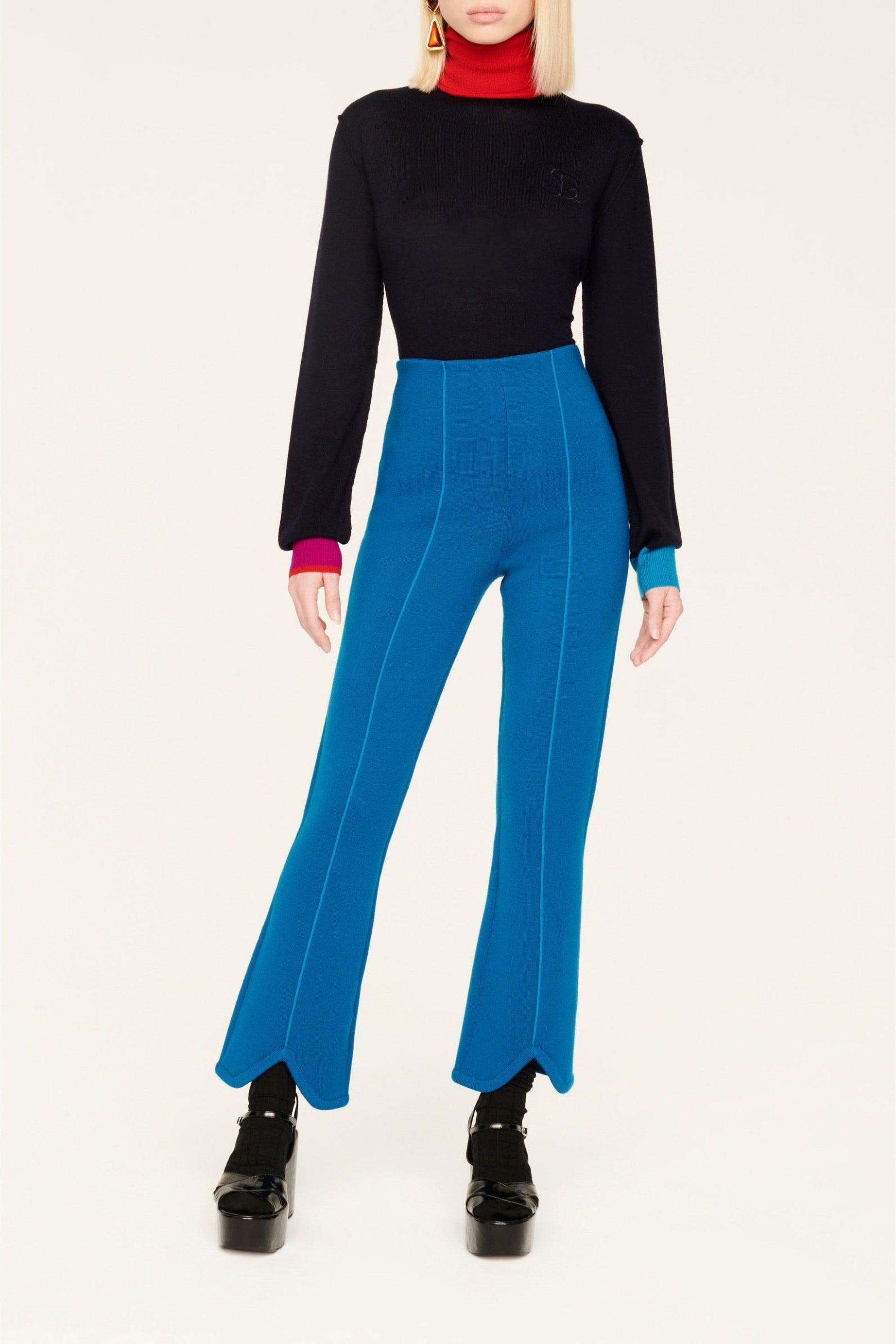Pantalon Milano échancré coupe flare en laine - Bleu de Prusse