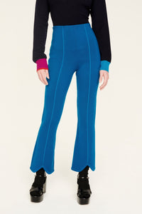 Pantalon Milano échancré coupe flare en laine - Bleu de Prusse