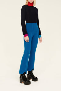 Pantalon Milano échancré coupe flare en laine - Bleu de Prusse