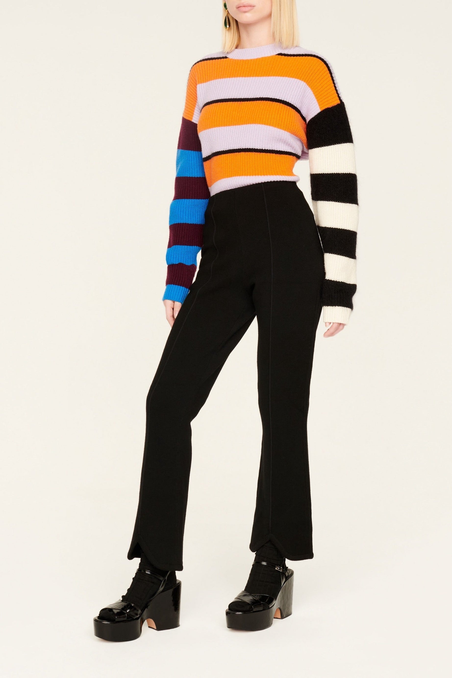 Pantalon Milano échancré coupe flare en laine - Noir