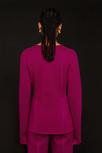Veste milano coupe ceintrée à zip en laine - Fuchsia