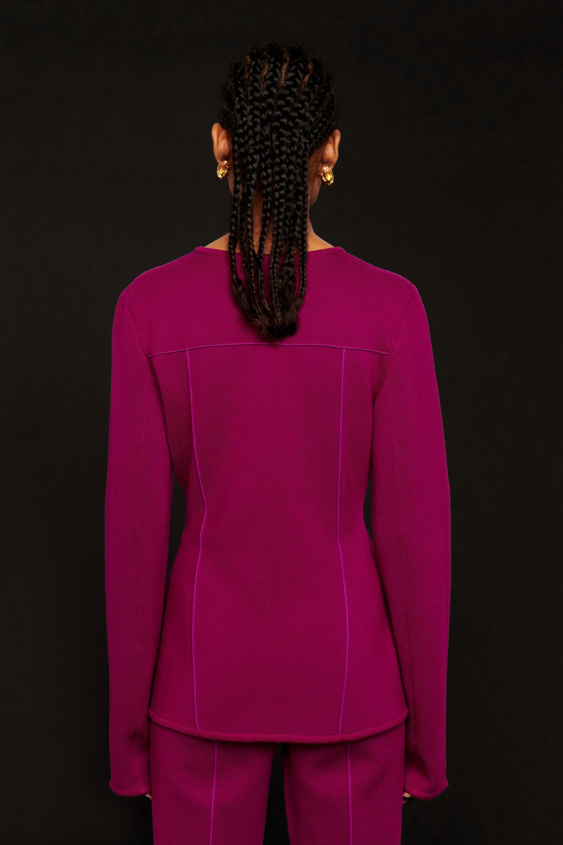 Veste milano coupe ceintrée à zip en laine - Fuchsia
