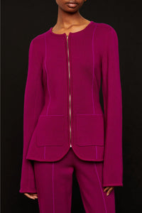 Veste milano coupe ceintrée à zip en laine - Fuchsia