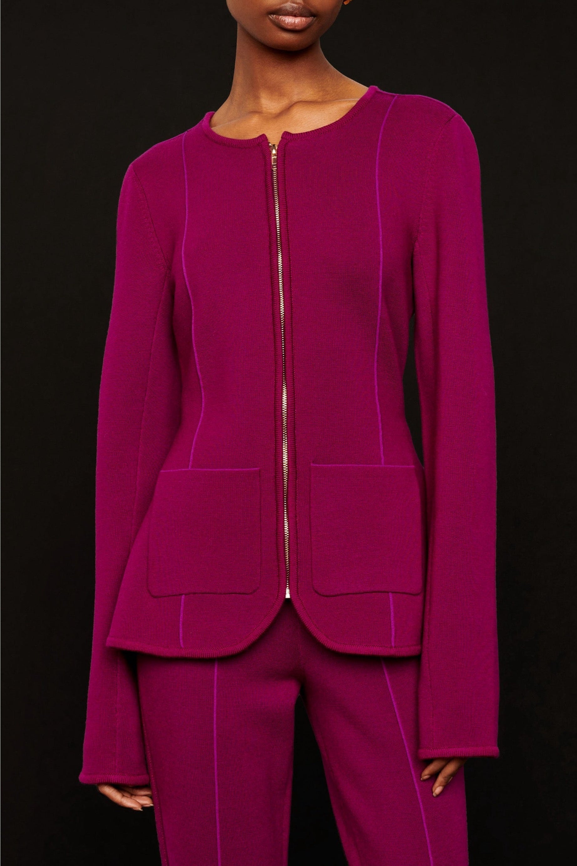 Veste milano coupe ceintrée à zip en laine - Fuchsia