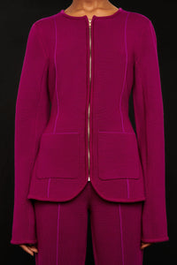 Veste milano coupe ceintrée à zip en laine - Fuchsia