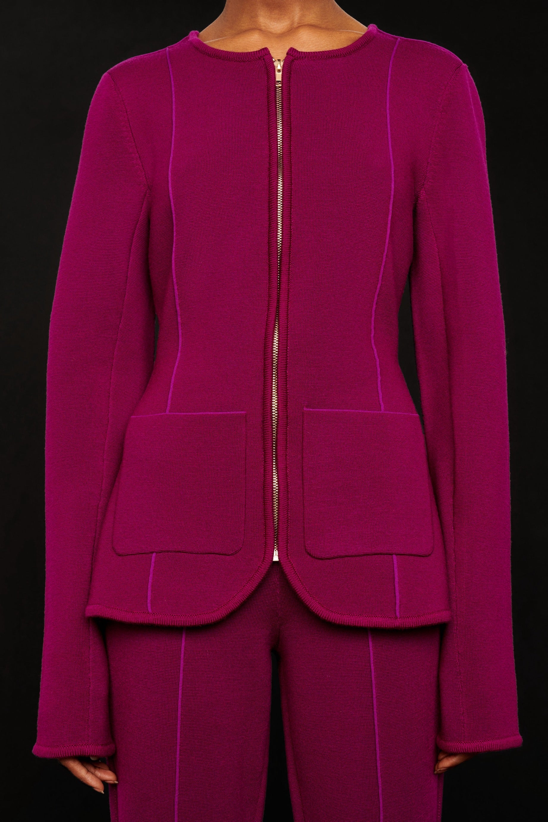 Veste milano coupe ceintrée à zip en laine - Fuchsia