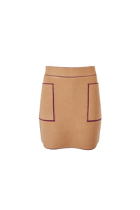 Mini-jupe à coutures contrastées en laine - Beige