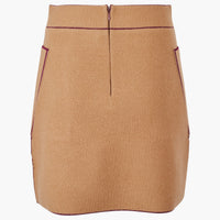 Mini-jupe à coutures contrastées en laine - Beige