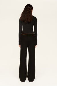 Pantalon coupe flare zippé en laine - Noir