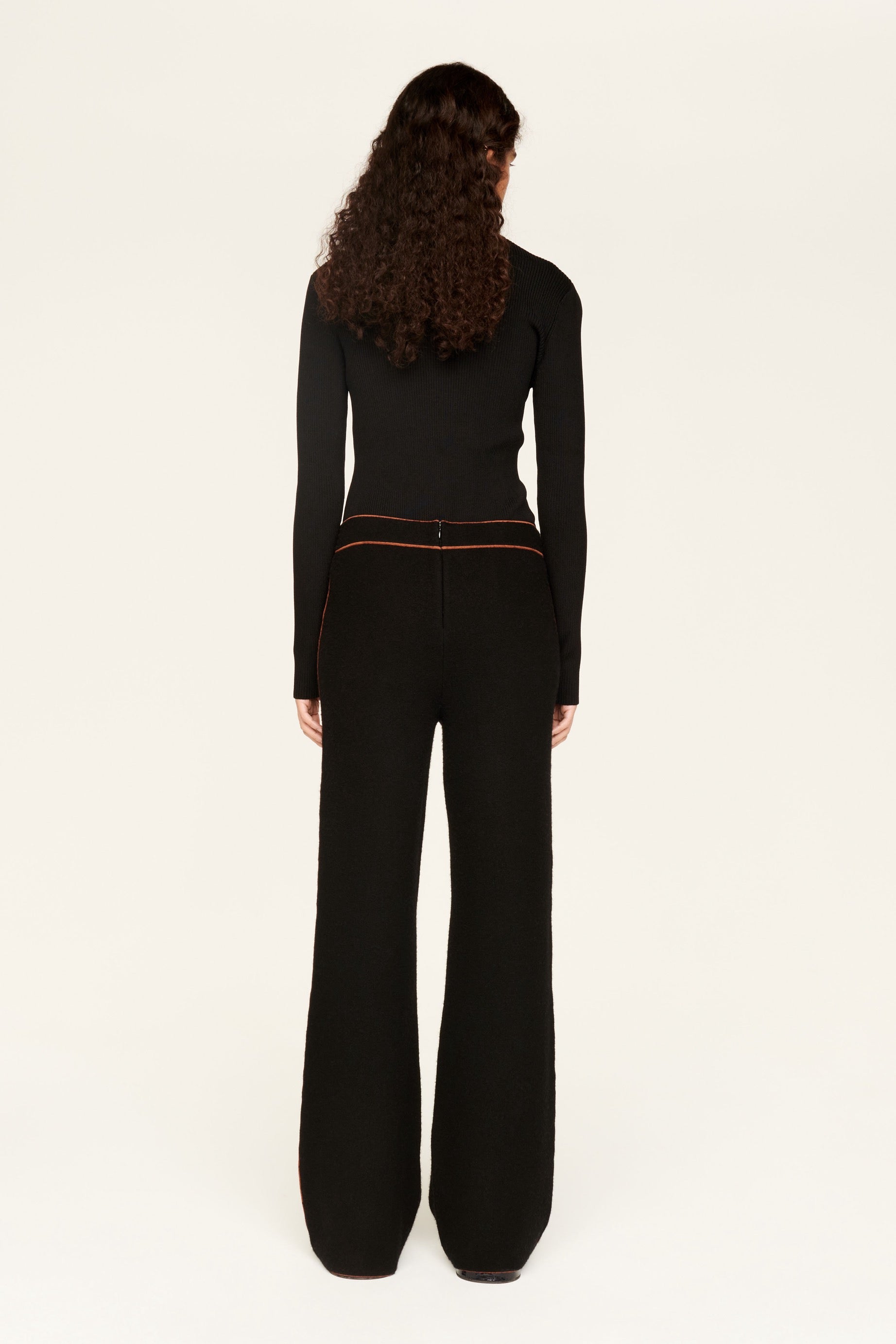 Pantalon coupe flare zippé en laine - Noir