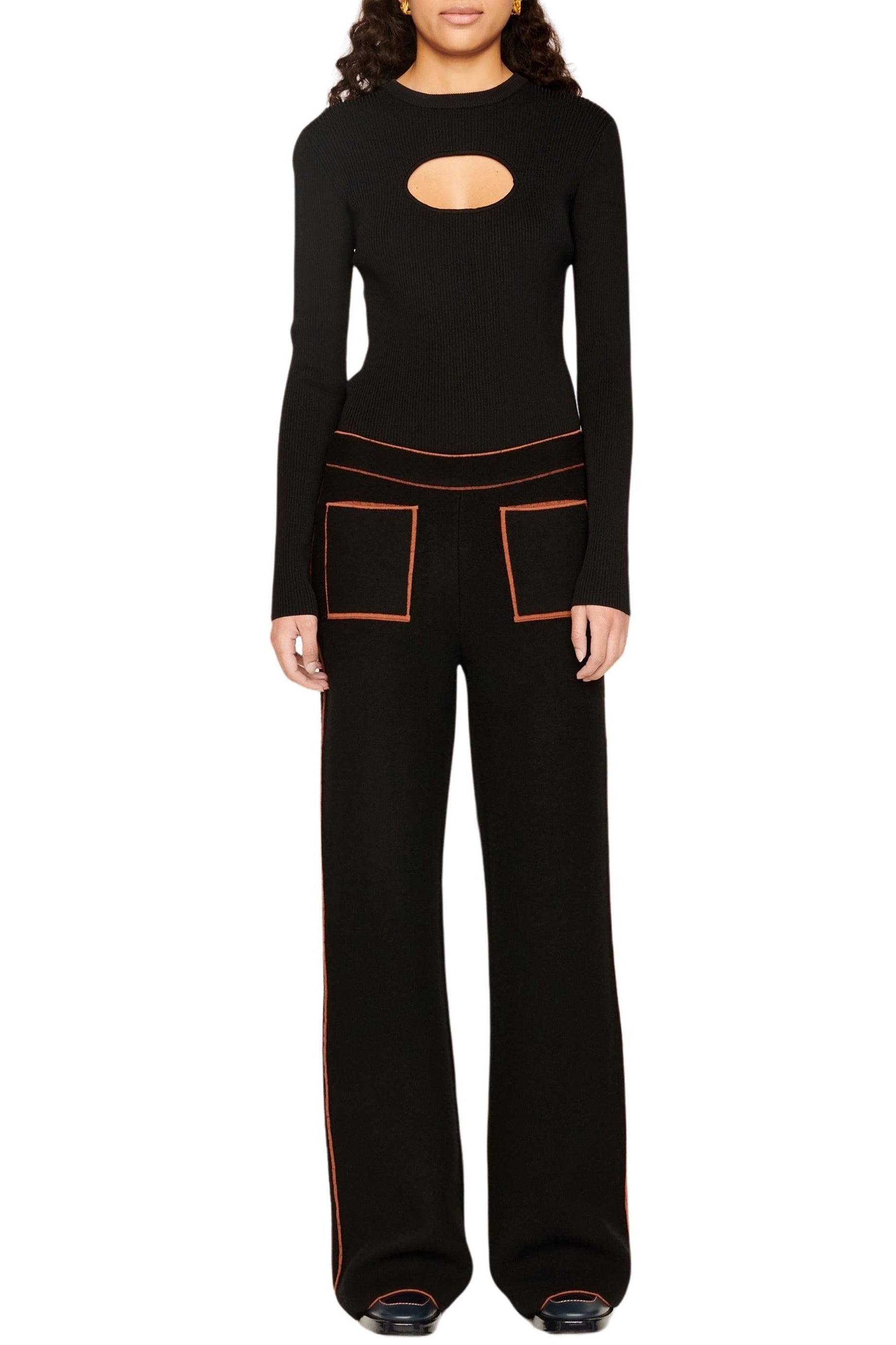 Pantalon coupe flare zippé en laine - Noir